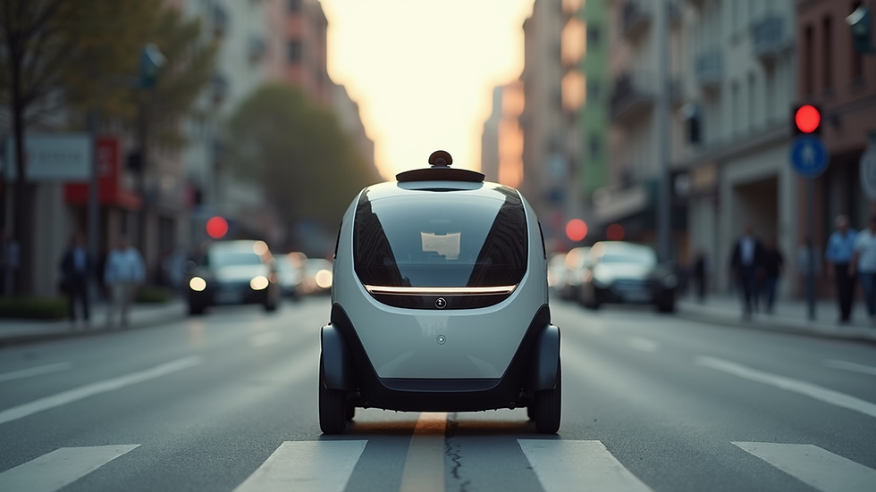 Eye-level view of autonomous vehicle on urban street