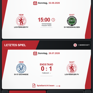 Alle Spielinformationen auf einen Blick - Nächstes und letztes Spiel unserer Seniorenmannschaften.