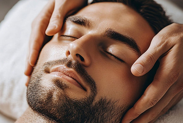 Man receiving head massage