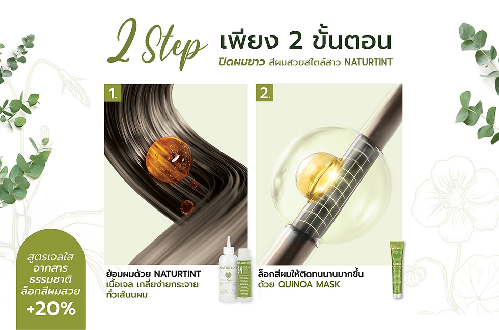 Banner สาธิตการย้อมผม 2 ขั้นตอนด้วย Naturtint: 1 ย้อมผมด้วยเจลสีย้อมผมออแกนิค ปิดผมขาว ปิดผมหงอก 2 ล