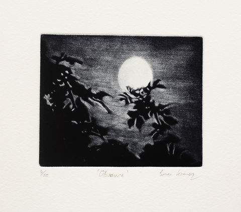moon, twilight, night, mezzotint, irish, art, printmaking