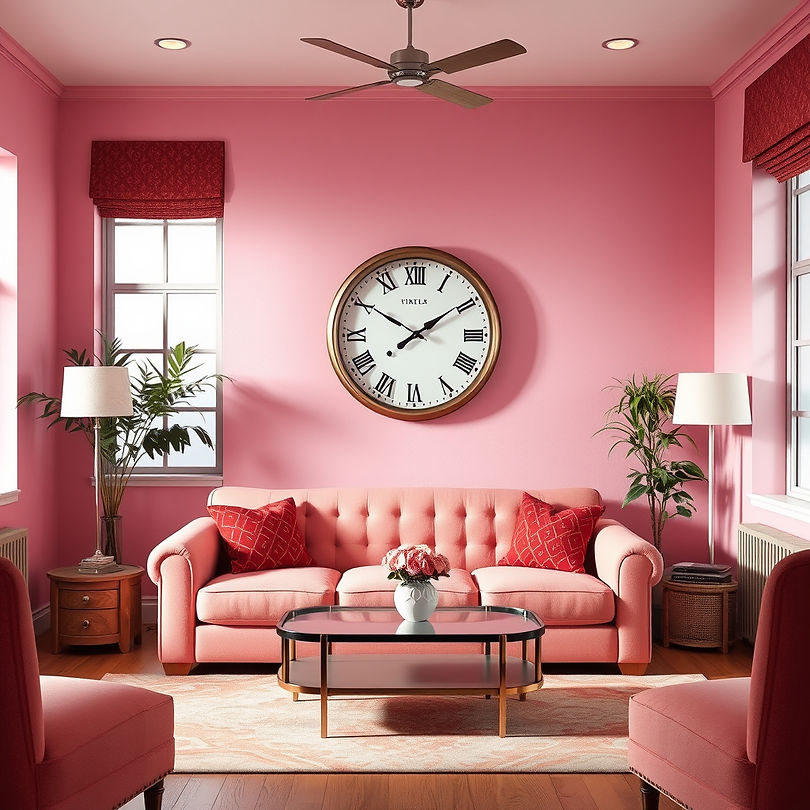pink retro living room with vintage wall clock.jpg