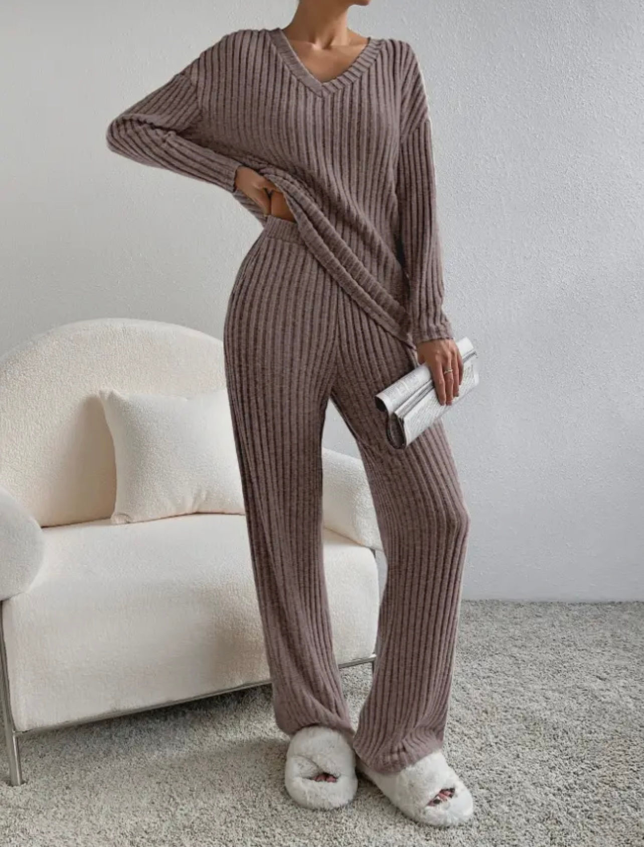 Ribbed Two-Piece Lounge Set (Mocha)
