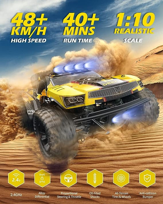 Thumbnail: DEERC 9201E 1:10 Scale, Large RC Truck, 29 mph, Yellow+Black