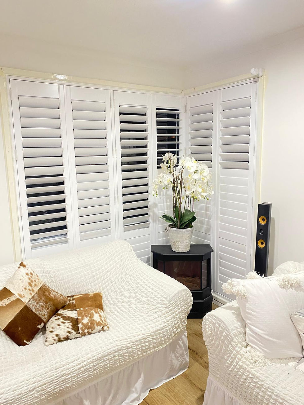white plantation shutters installed in Sydney bedroom