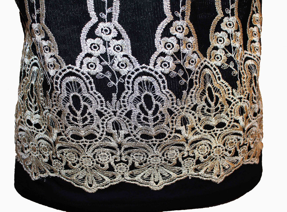 Thumbnail: Cotton Jersey T-Shirt with silver silk tulle lace