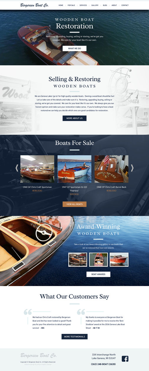 Boat restoration custom Wix website with nautical theme