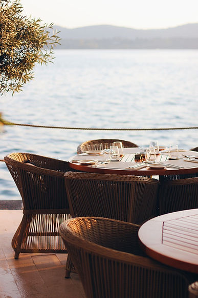 Seafront restaurant terrace on the Cote d'Azur