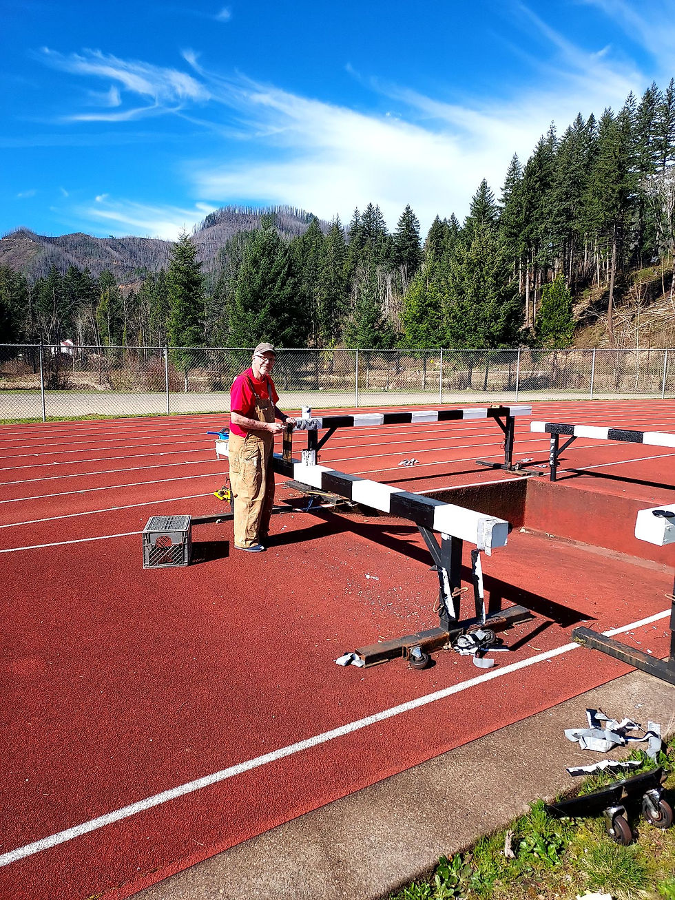Board Member and Volunteer Steeplechase Repairman John Salzer getting the barriers ready for the 2026 season.