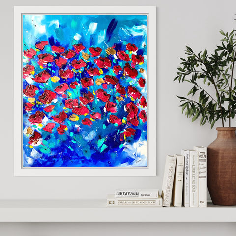 tableau contemporain, fleurs, coquelicots, couleurs, acrylique