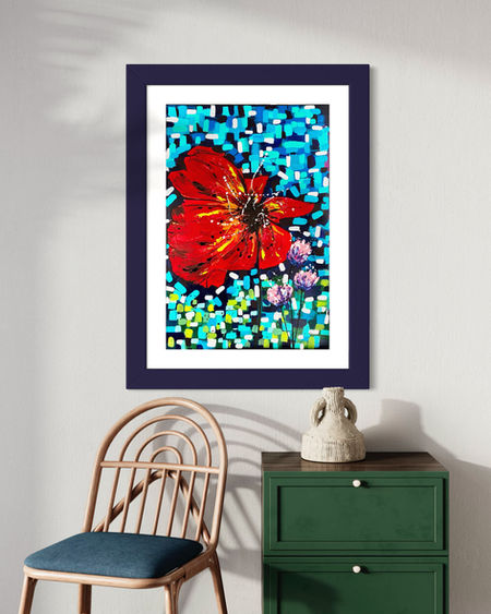 fleur rouge peinture acrylique contemporaine tableau toile decoration interieure