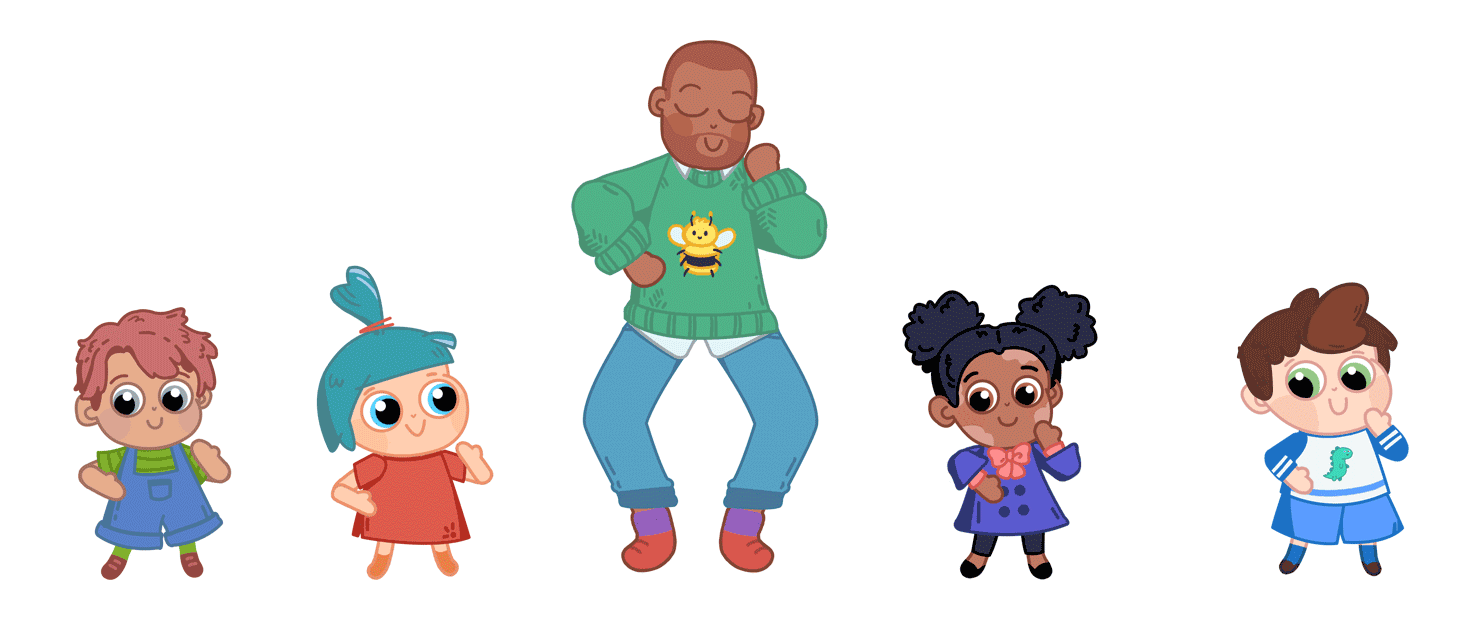 Kids and teacher dancing
