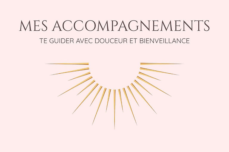 Titre "Mes accompagnements", accompagné d’un demi-soleil symbolisant la lumière et l'épanouissement, guidant les femmes à cha