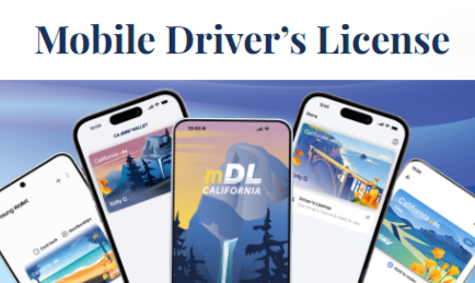 CA DMV Mobile Driver’s Licenses displayed on five phones