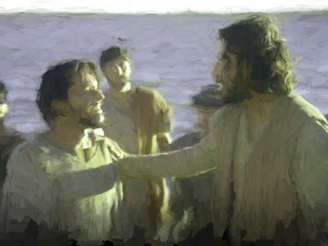 Jesus Christ with his apostles and Simon Peter on the Sea of Galilee