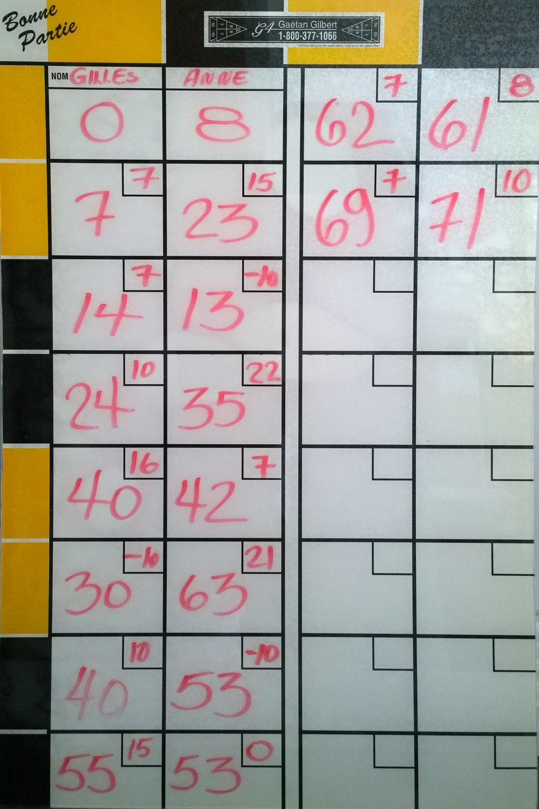 Scoreboard with erasable felt pen on a plexiglass