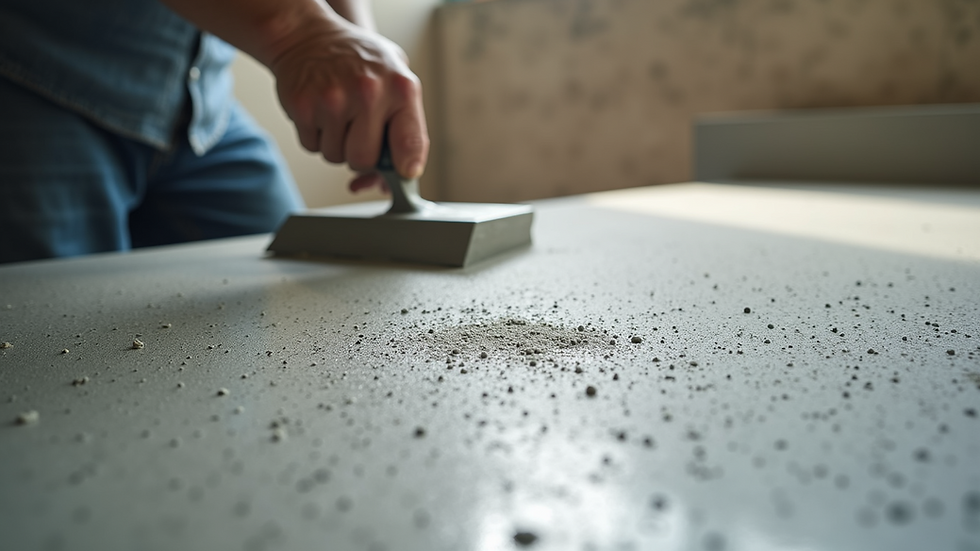 Close-up view of a concrete finishing process with a trowel smoothing the surface
