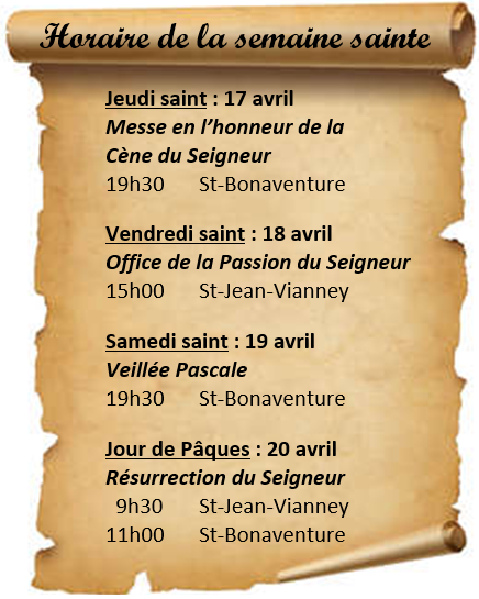 Horaire de la Semaine sainte