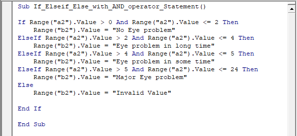 VBA If Elseif Else with AND Operator VBA If Elseif Else with AND Operator