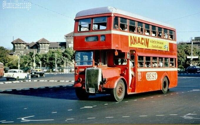 Double-decker BEST bus with front entrance, c 1968. Credit: mumbaiheritage