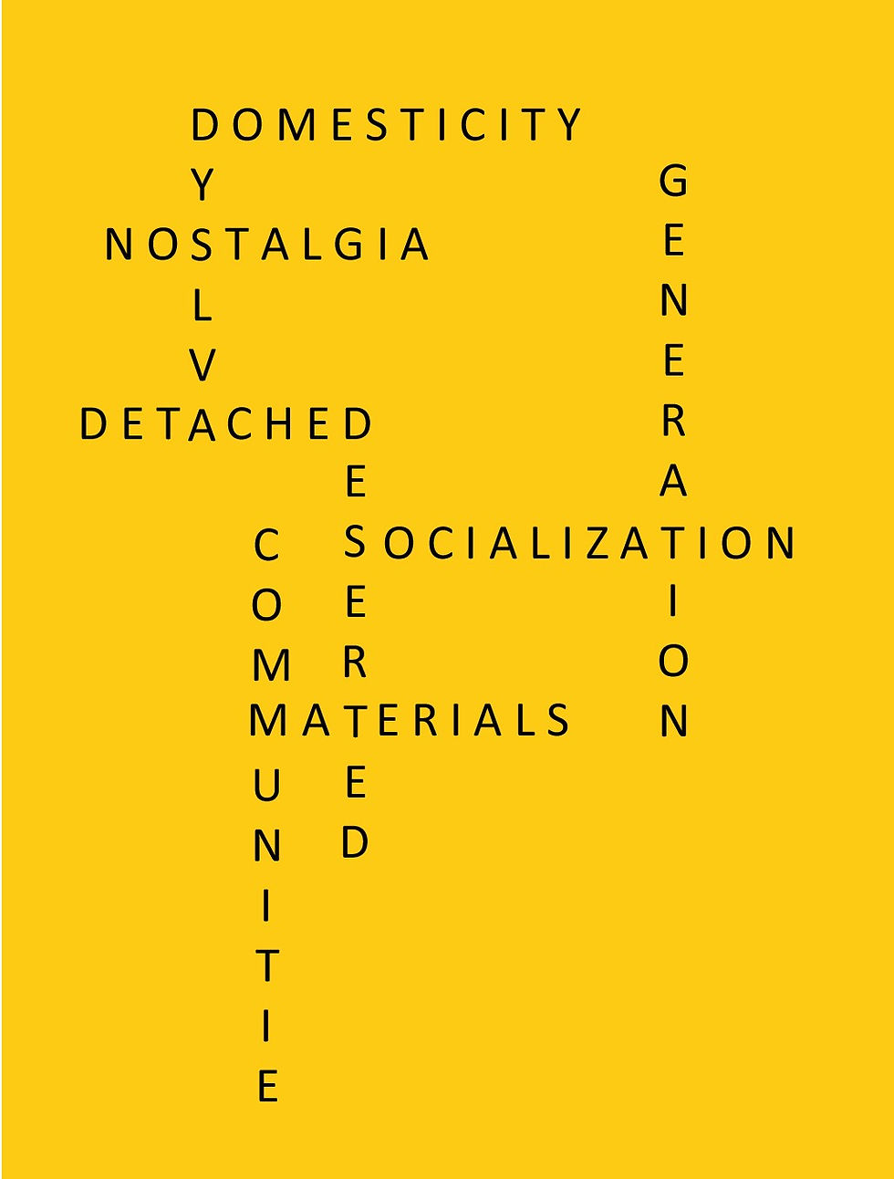 yellow, domesticity, nostalgia, detached, socialization, communities, materials, generation, deserted, key actor