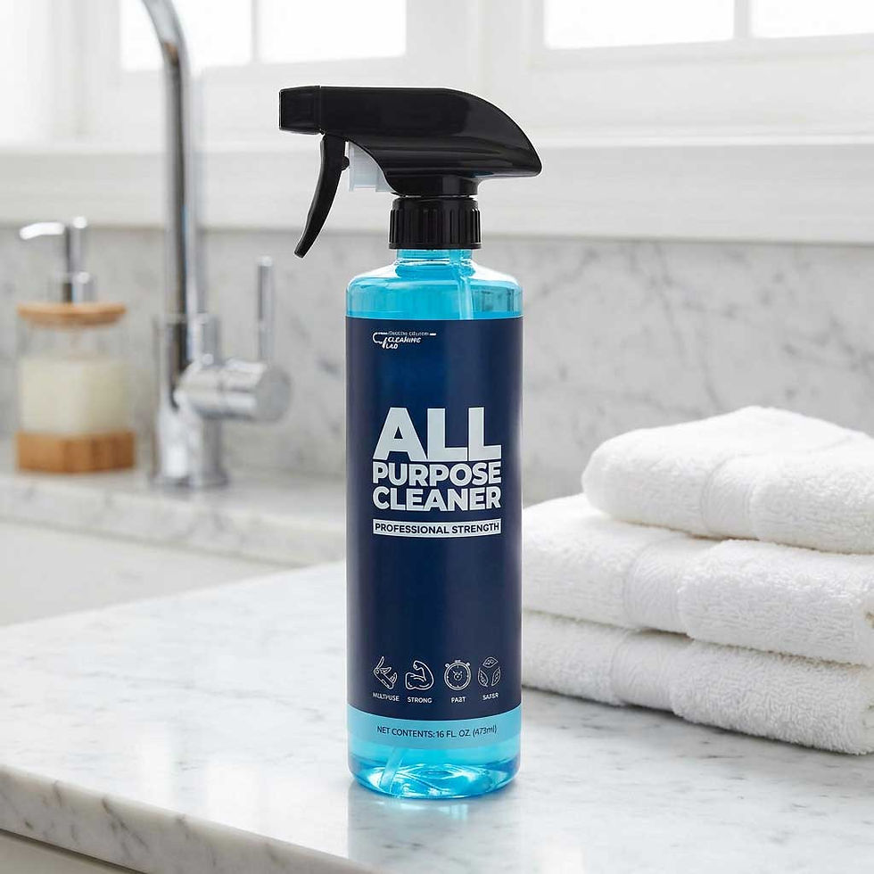 Dark blue spray bottle labeled 'ALL PURPOSE CLEANER'