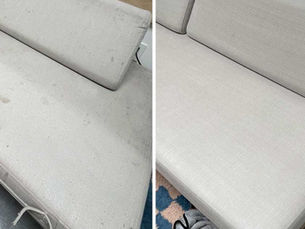 Sofa seat cushion before and after professional cleaning — soiling and spots removed