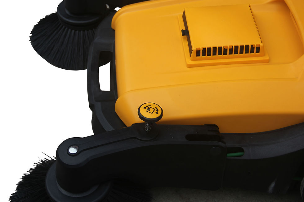 Thumbnail: Yellow industrial sweeper with brushes and controls
