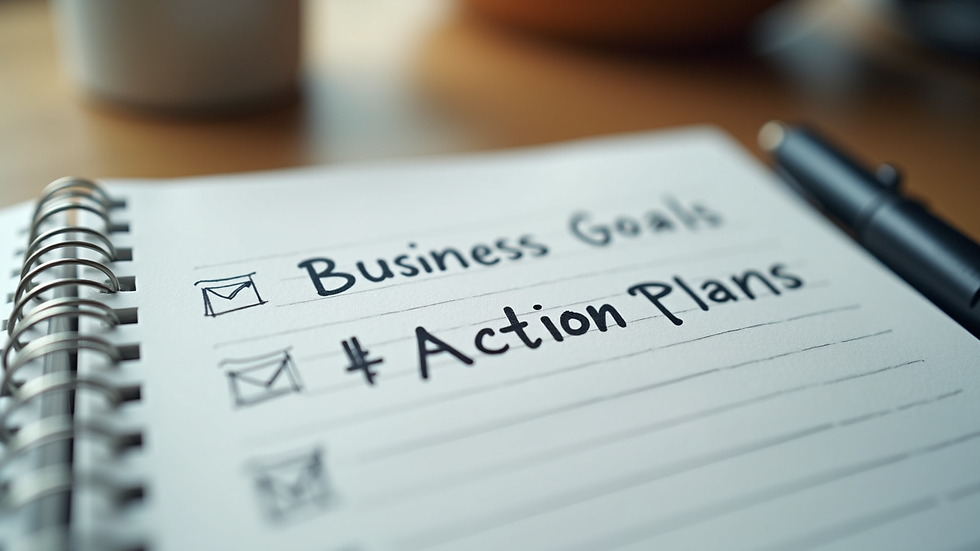 Close-up view of a notebook with business goals and action plans