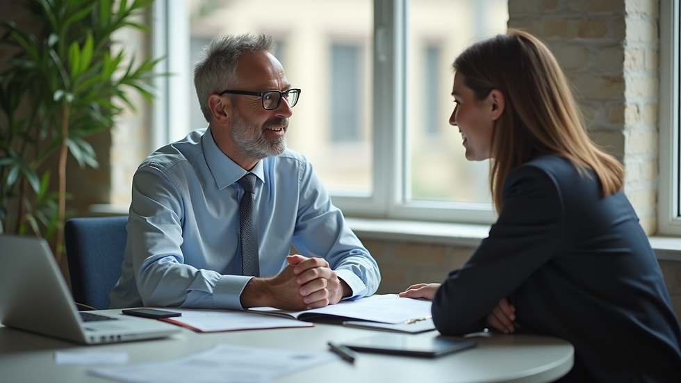 Eye-level view of a financial advisor discussing plans with a client