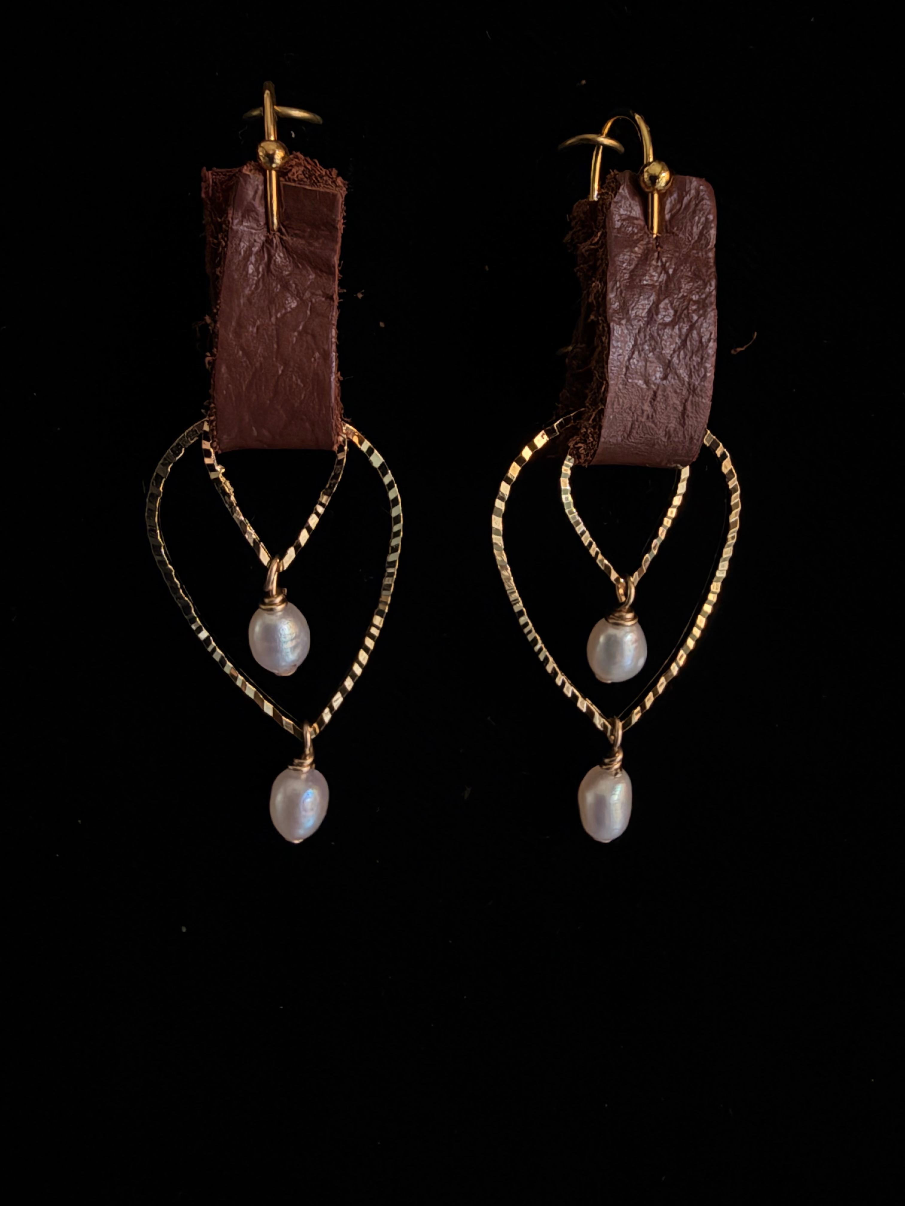 24K Gold Pearl Leather Earrings