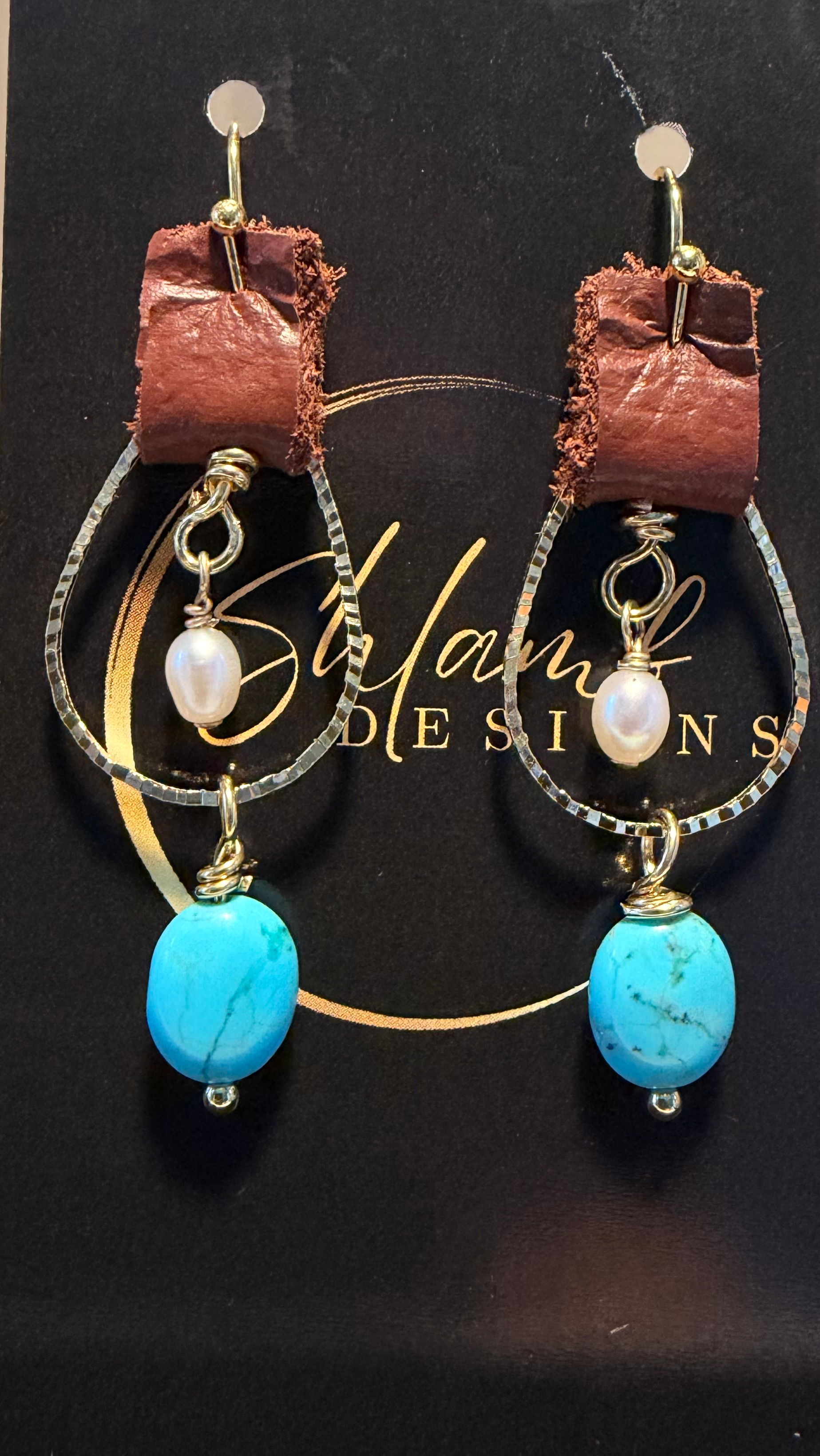 Sterling Silver Hoop Freshwater Pearl & Turquoise Earrings