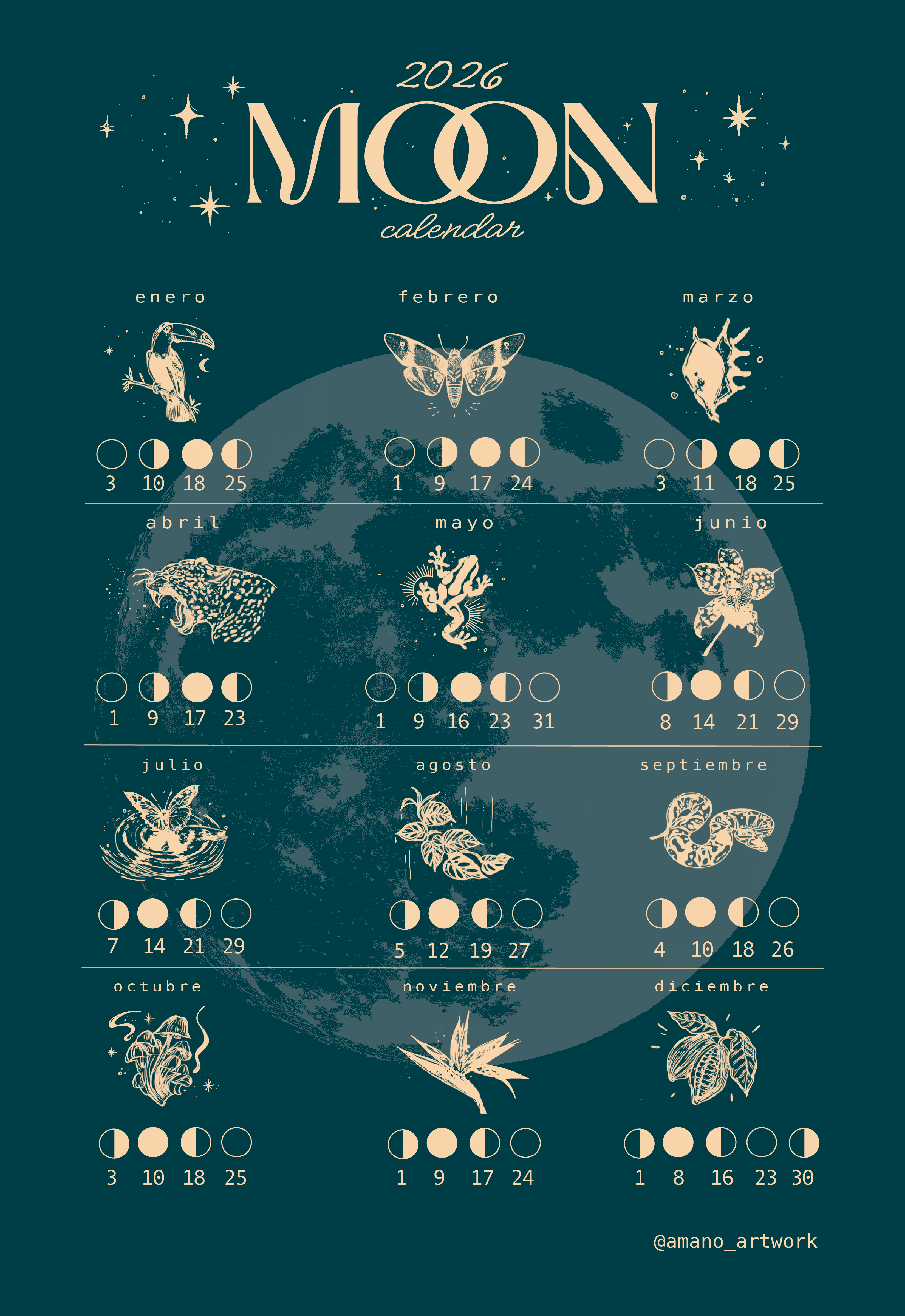 Moon Calendar 2026 - Jungle Edition