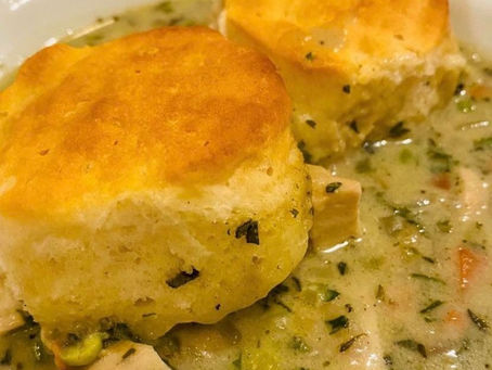 Creamy Chicken & Sage Stew with Biscuits