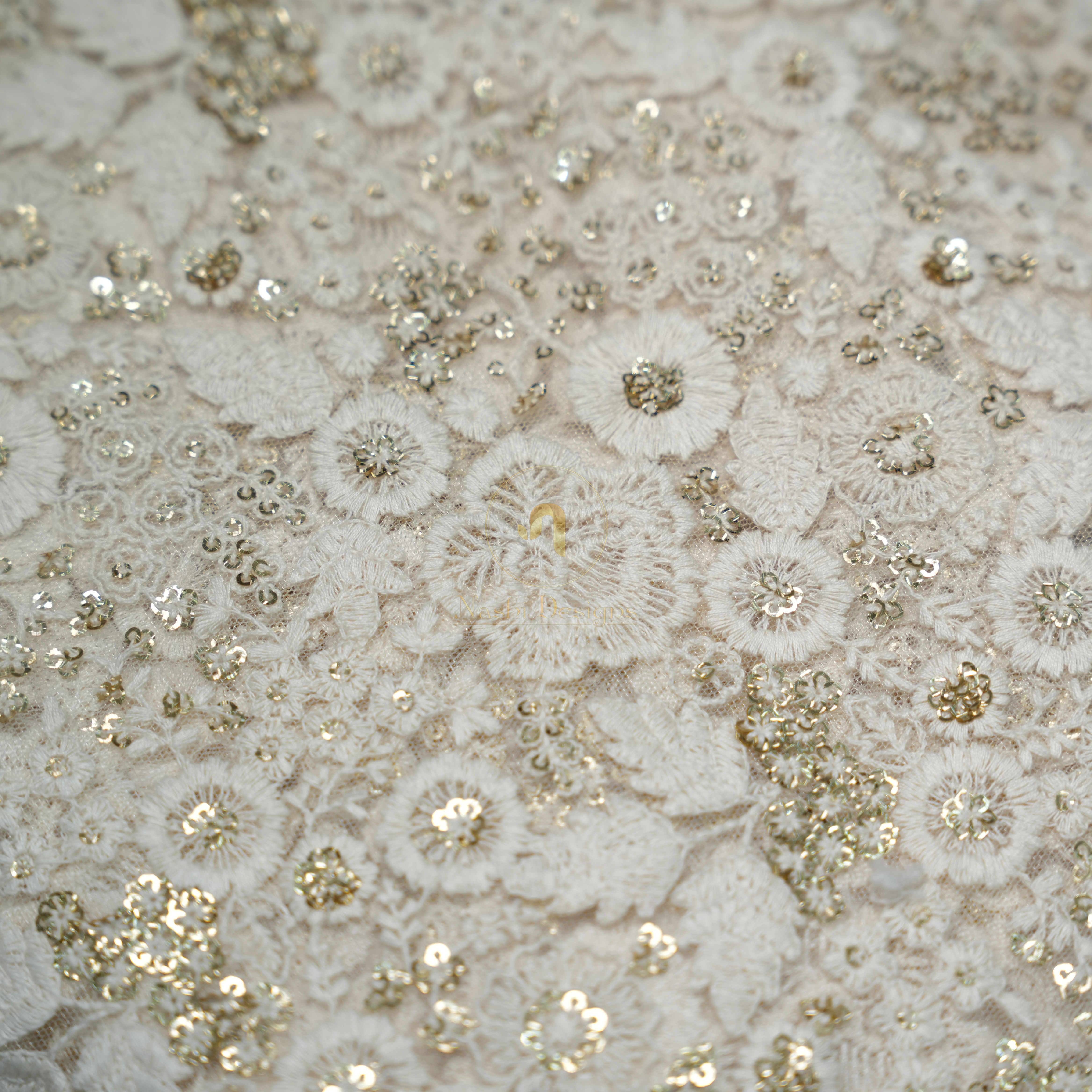 Premium Dense Floral Meadow All-Over Embroidered Net with Shimmering Gold