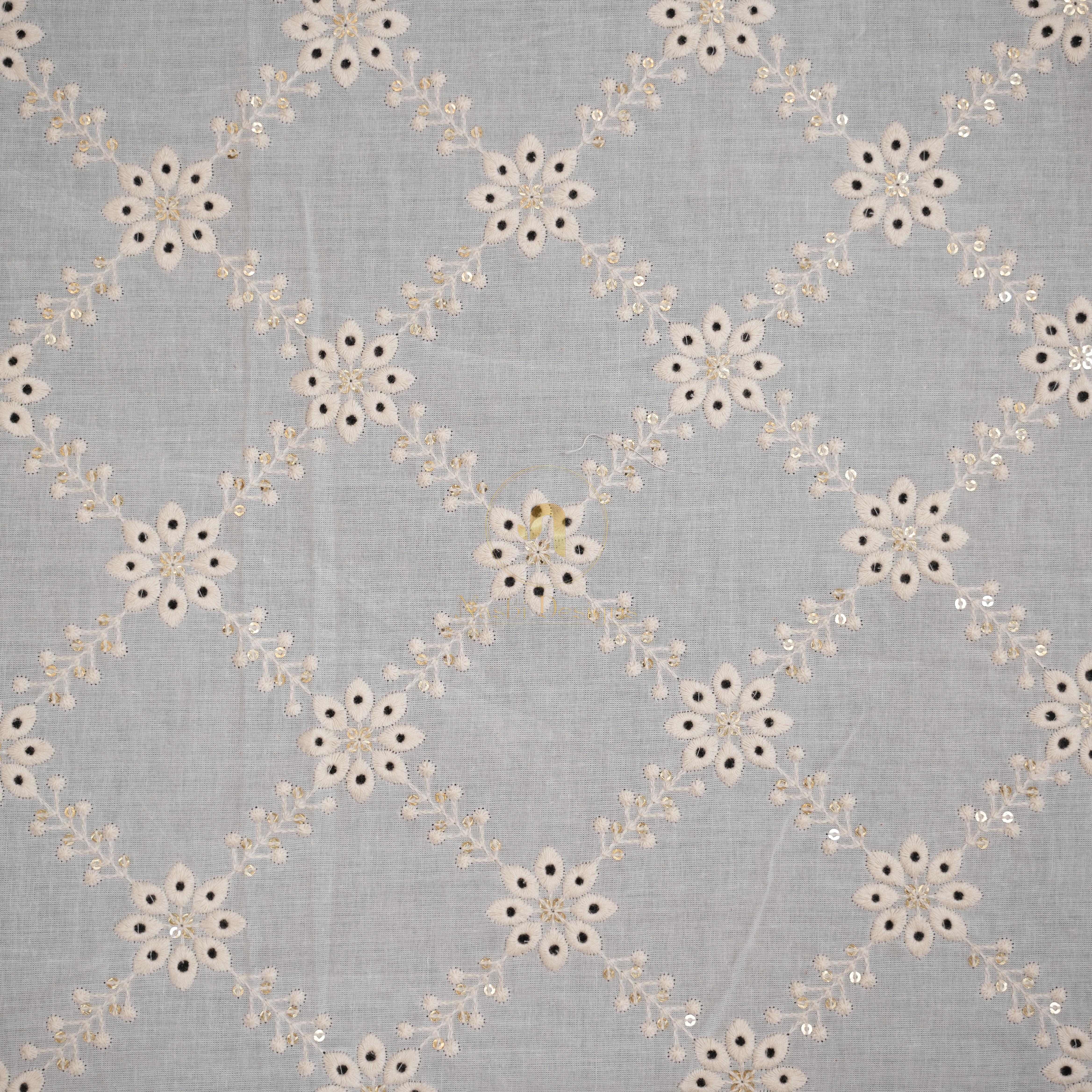 Premium Georgette with Delicate Scattered Gold Sequin Booti