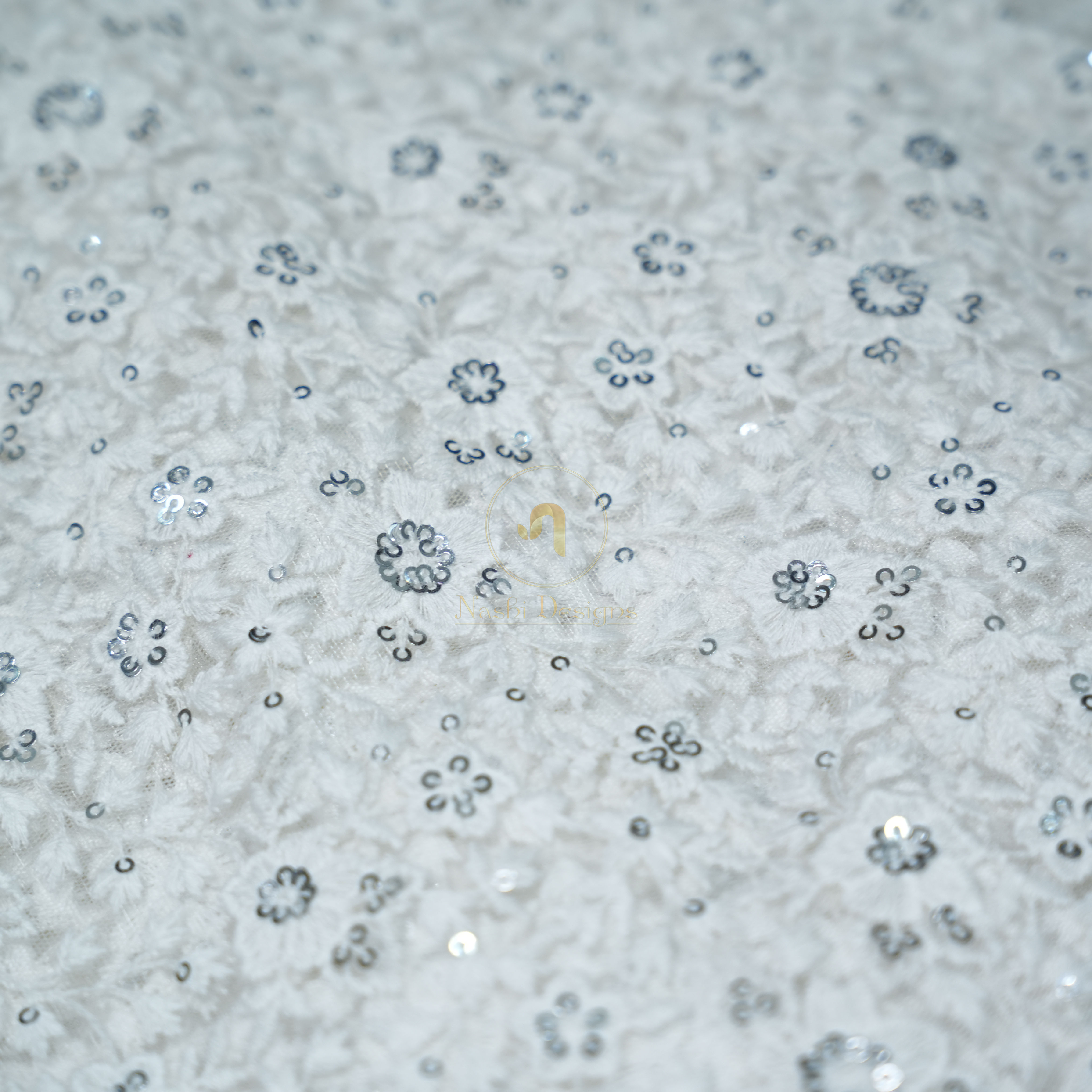 Premium Dyeable Floral Sequin Embroidered Net Fabric For Bridal Wear