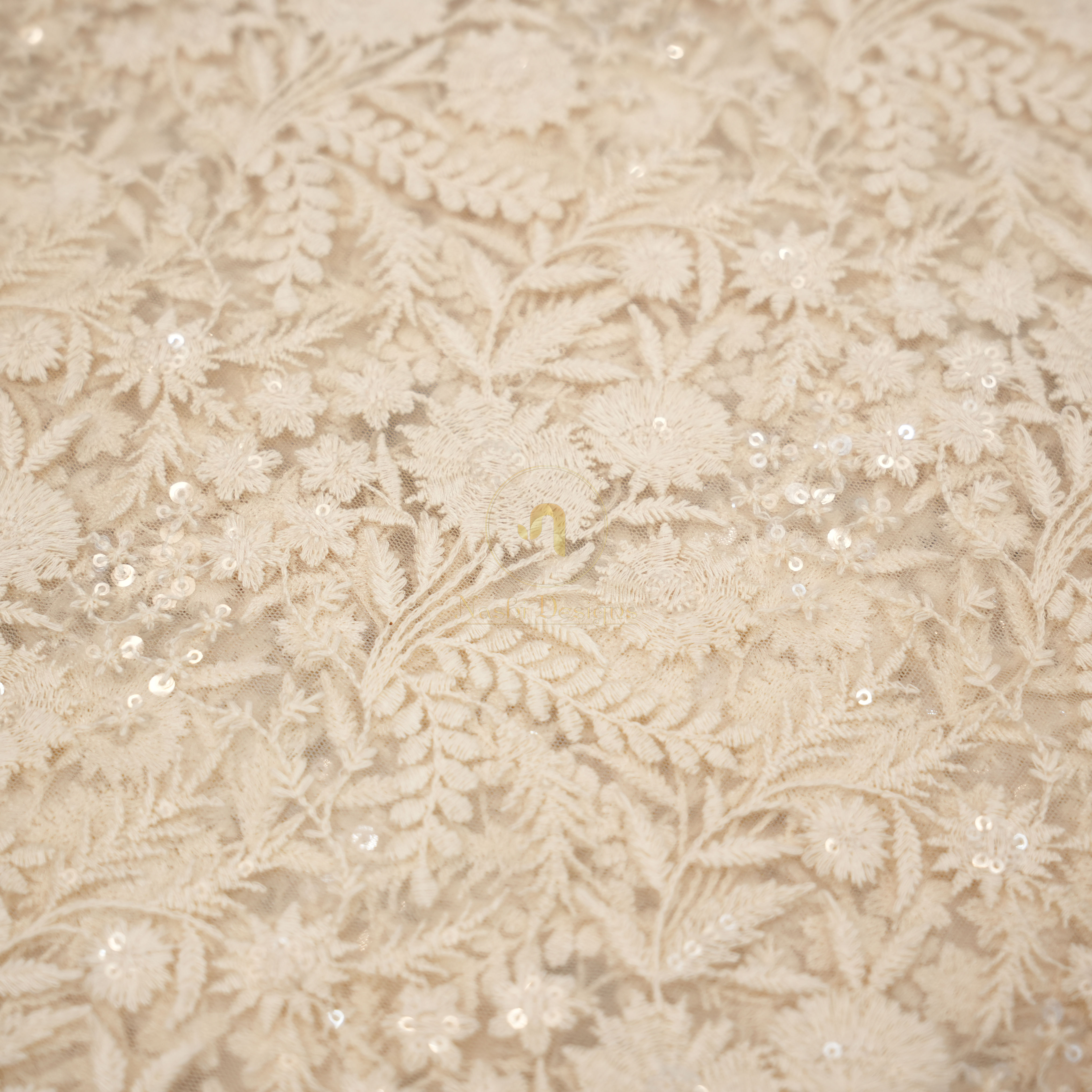 Premium Dyeable Chrysanthemum Botanical Heavily Embroidered Net Fabric