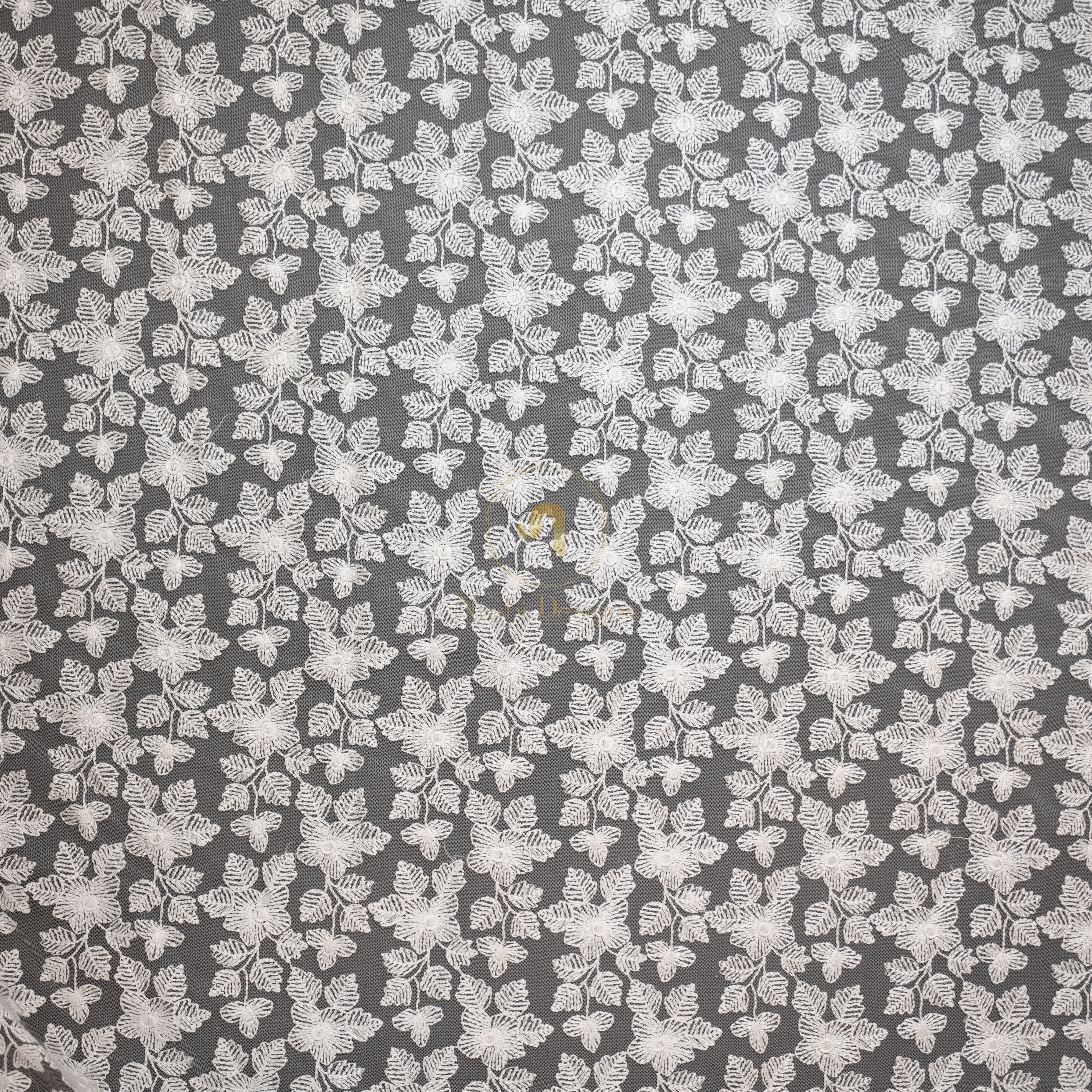 Premium Dyeable Vertical Floral Vine Embroidered Net Fabric