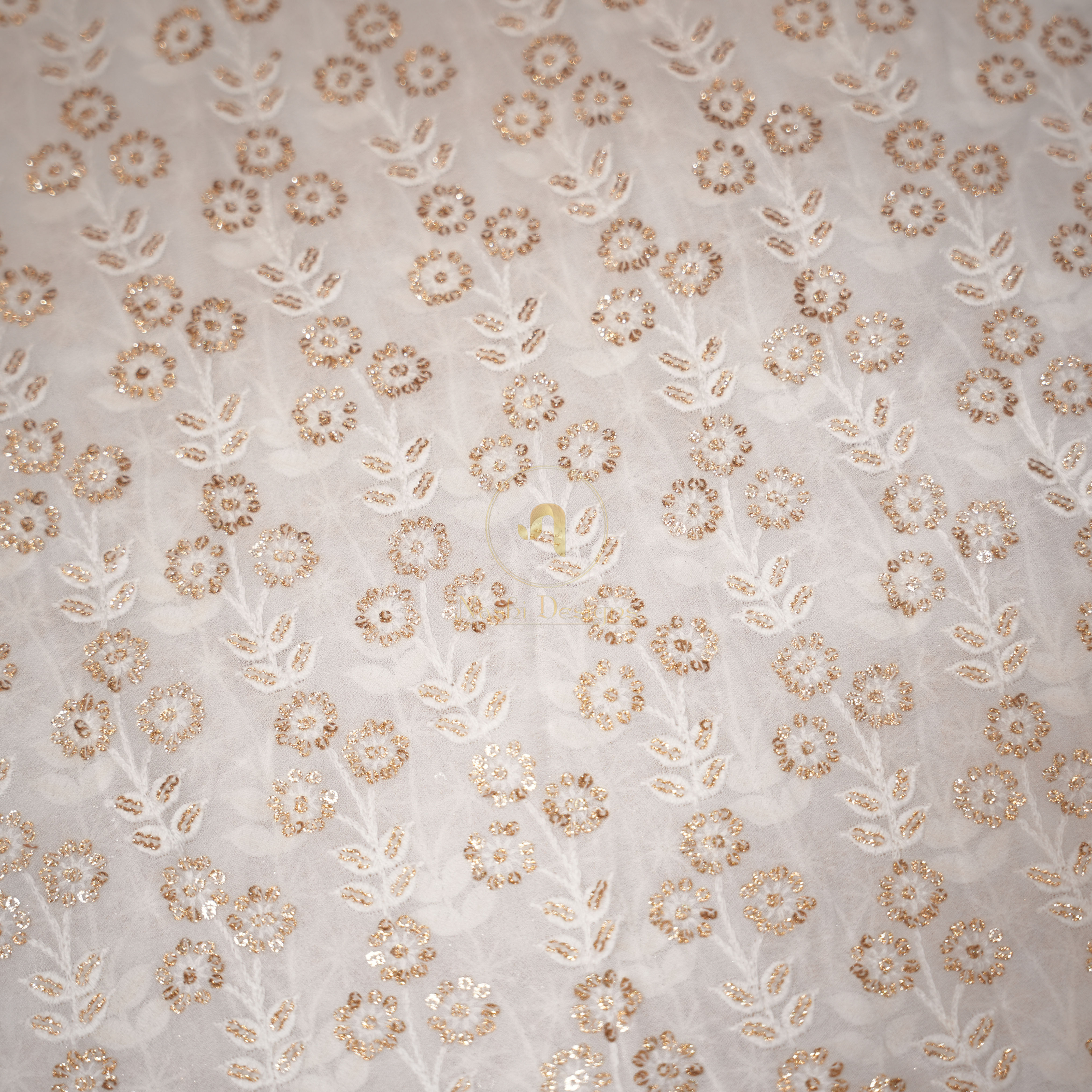 Premium Dyeable Vertical Floral Stripe Shimmer Sequin Embroidered Georgette Fabr