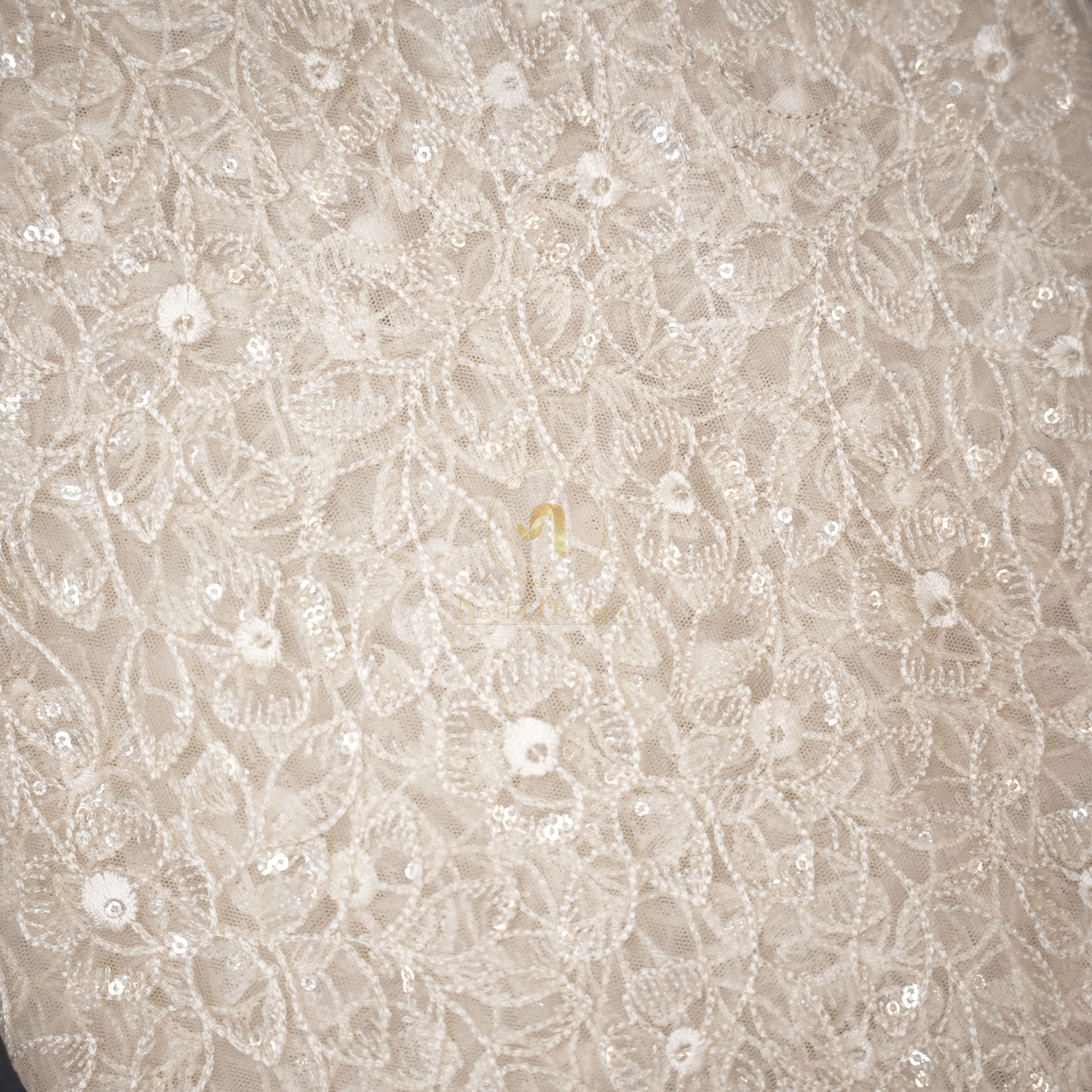 Premium Climbing Vine Flower Pattern Sequin Embroidered Dyeable Tulle Net Fabric