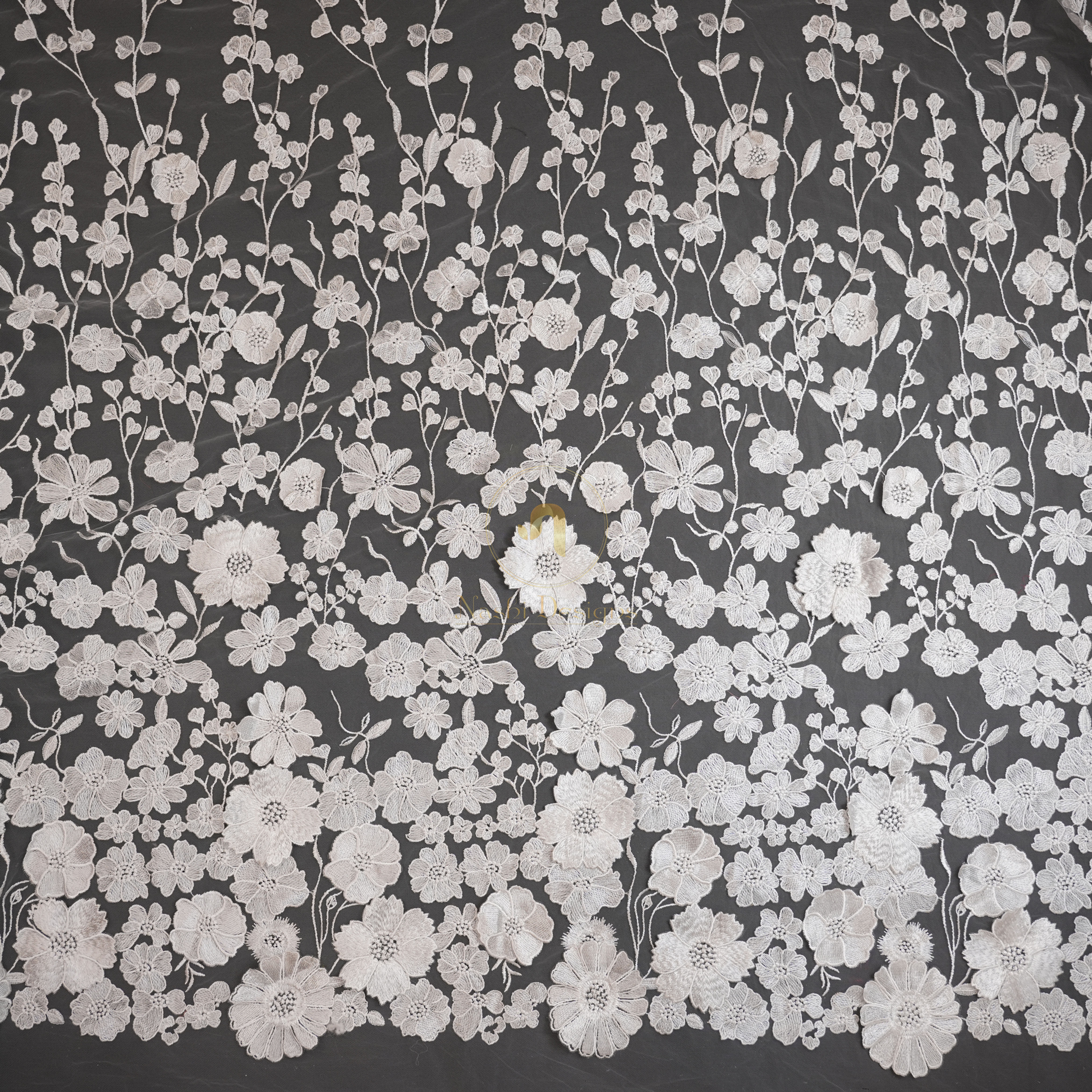 Premium Dyeable Floral Vineyard Heavily Embroidered Net Fabric