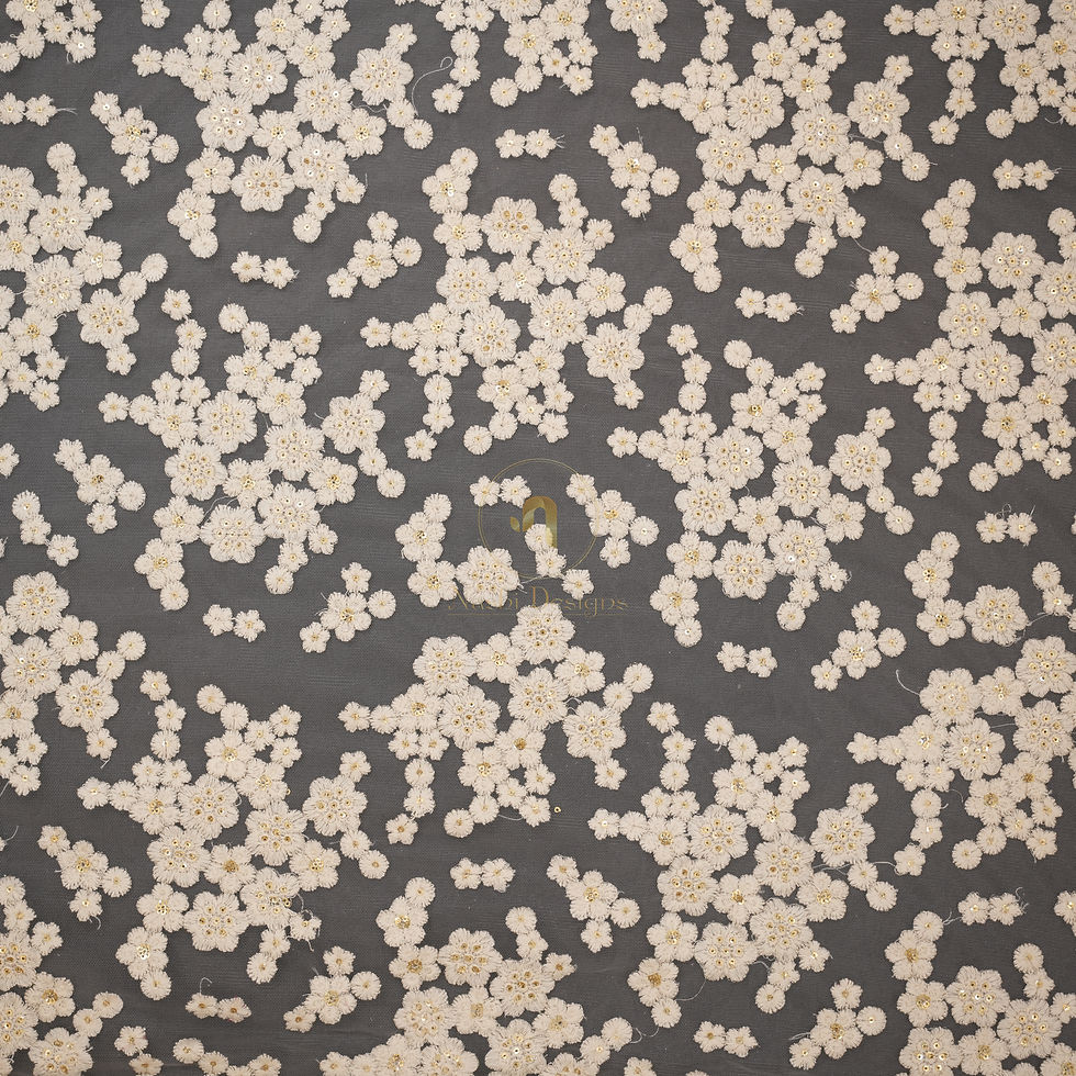 Thumbnail: Premium Dyeable Dense Field Blossom Intricate Embroidered Net Fabric