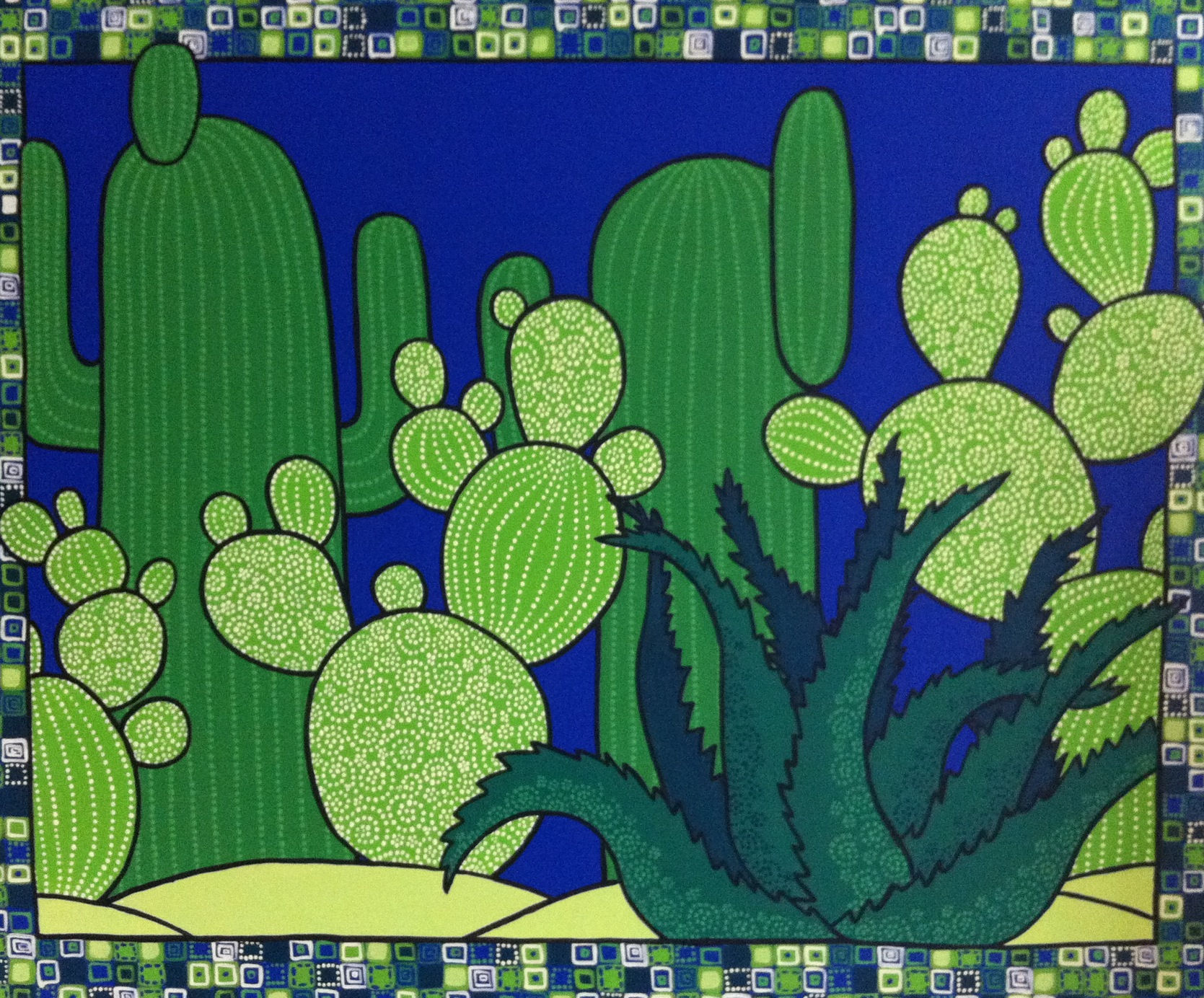 Cactus with mosaic border  -SOLD-
