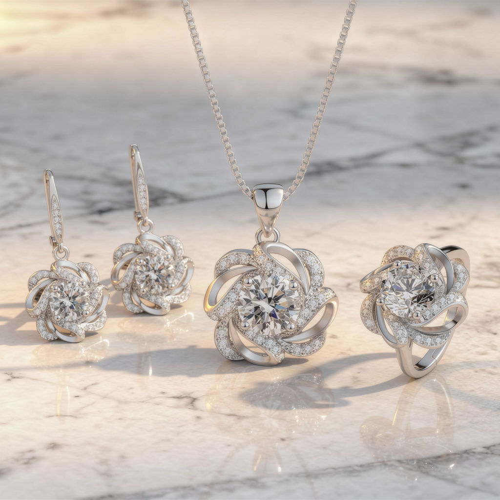 Sterling Silver Floral Set