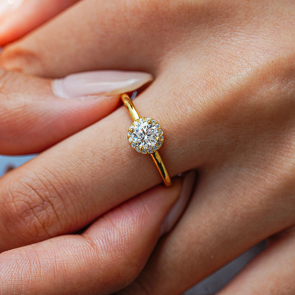 Thumbnail: Round Moissanite Silver Ring - Gold Plated