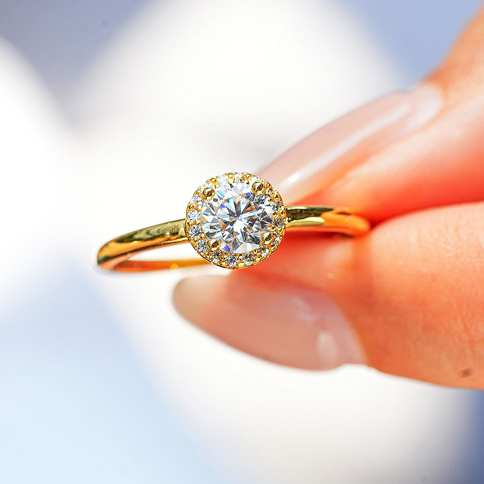 Thumbnail: Round Moissanite Silver Ring - Gold Plated