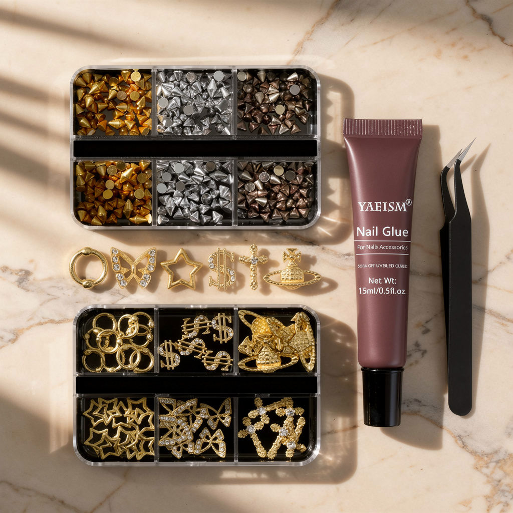 Gold Punk Nail Art Charm Kit