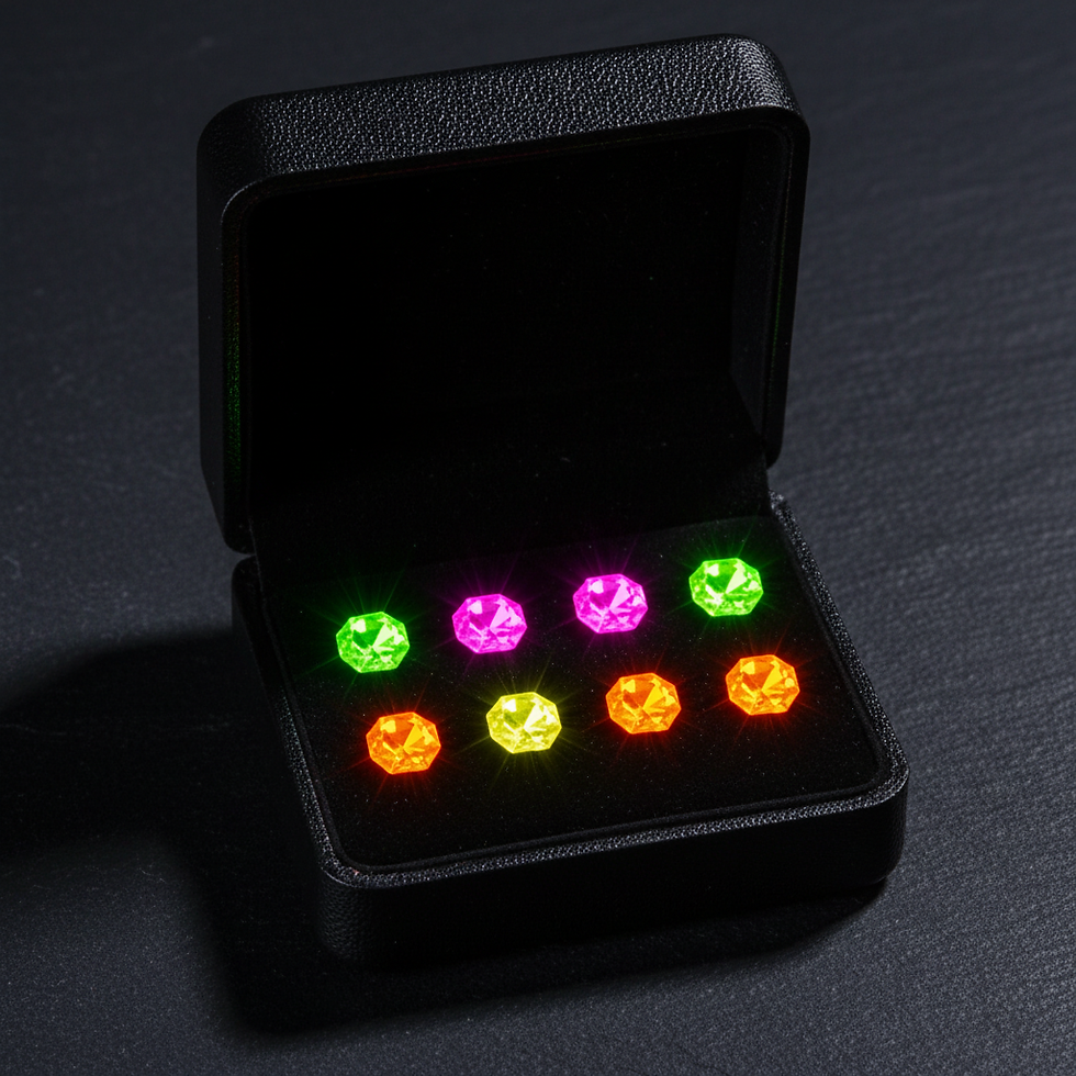 Neon Glow Tooth Gem Set — 8 UV-Reactive Crystals