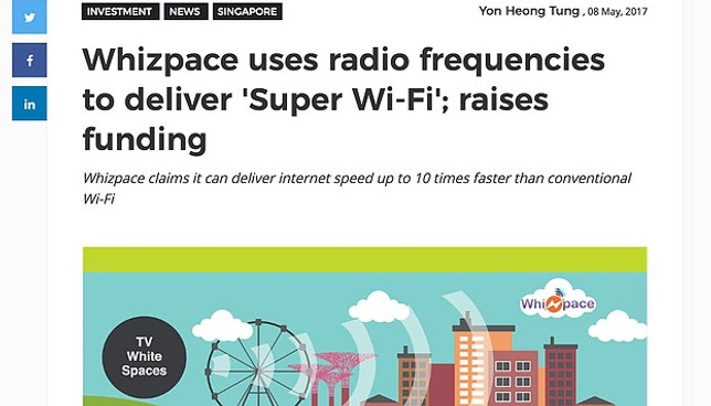 Whizpace uses radio frequencies to deliver 'Super WiFi' which can deliver internet speed of up to 10 times faster than conventional WiFi.